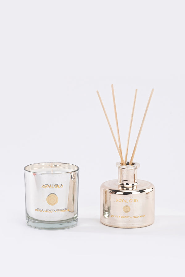 Royal Oud of 2 | Metallic Silver | Scented Candle & Diffuser | Fir Balsam, Woody, Clean Musk