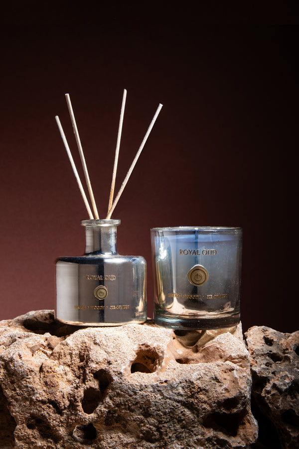 Royal Oud of 2 | Metallic Silver | Scented Candle & Diffuser | Fir Balsam, Woody, Clean Musk